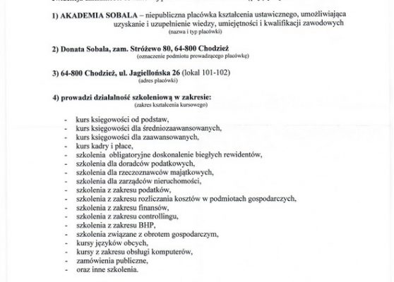 Zaświadczenie o wpisie do ewidencji oświatowej